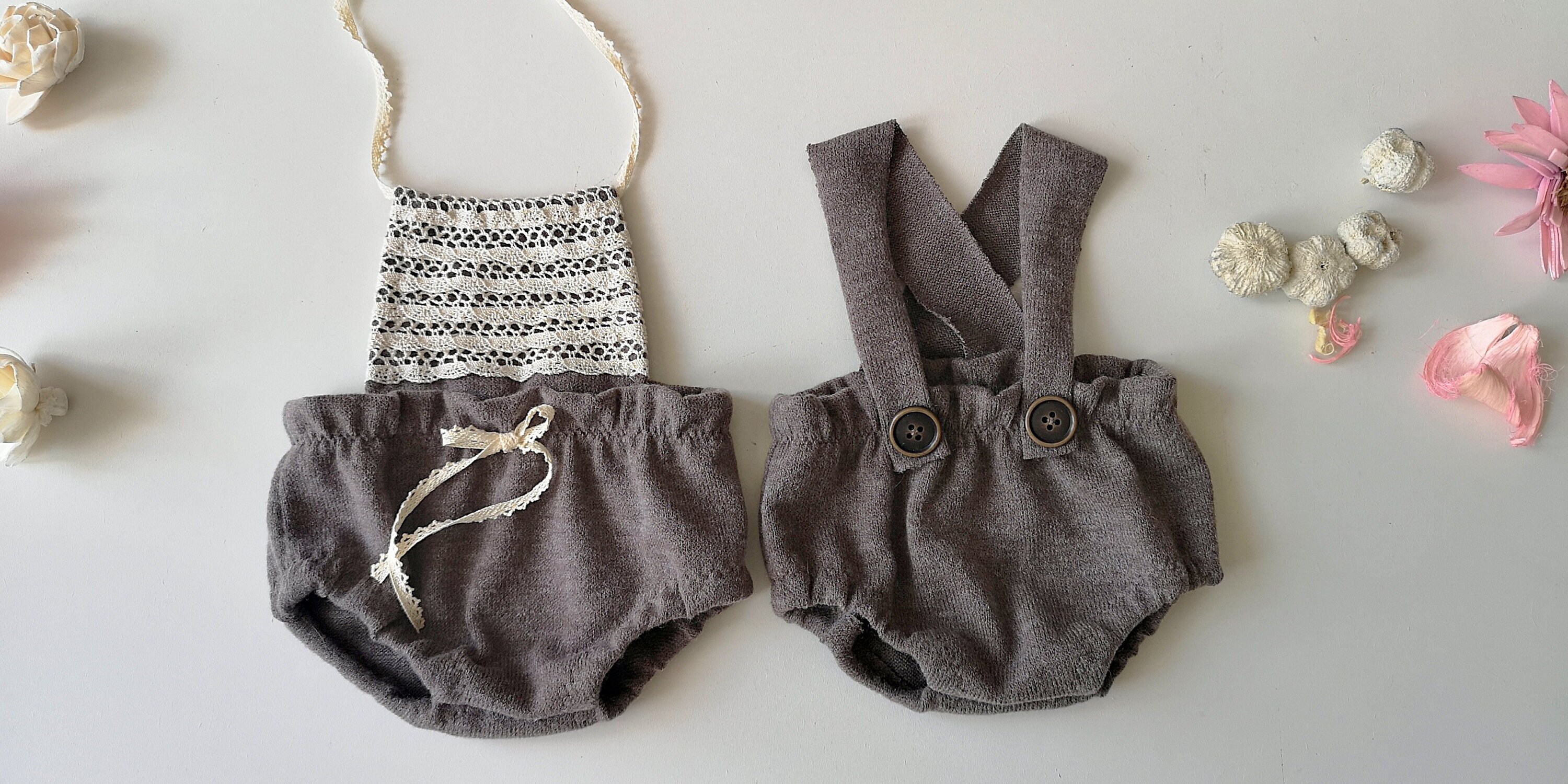 Newborn Twin Set Boy Girl Twin Outfits Newborn Photo Props Newborn Girl Romper Boy Pants Baby Photography Props Boy Photo Props