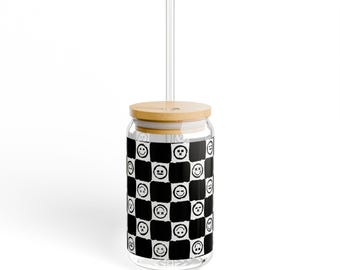 Smiley Sipper Glas - Fun 16 Unzen Trinkgefäß mit Bambusdeckel