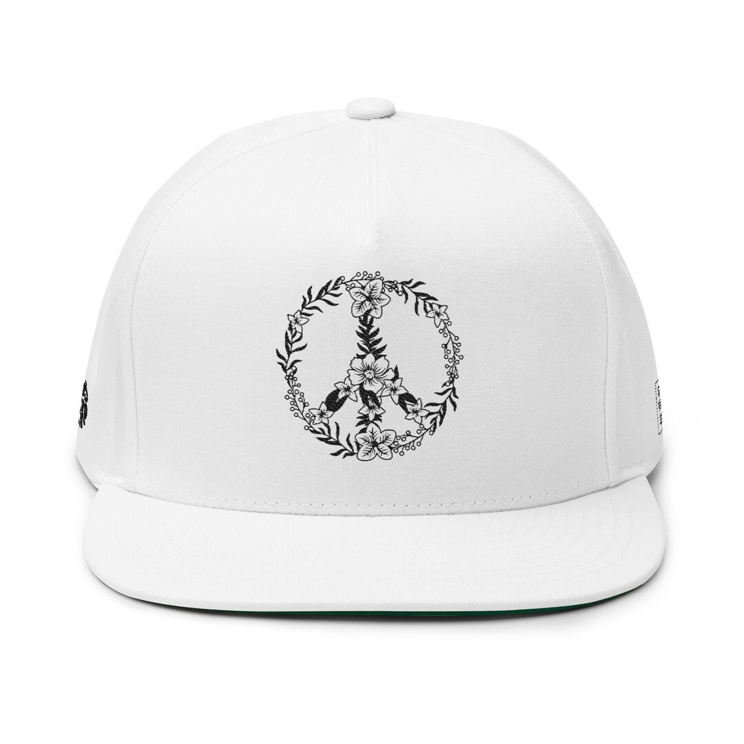 Peace Sign Caps Floral Peace Sign Embroidered Flat Bill Cap: Cotton Twill Hat - Etsy