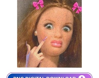 Divertente meme con la faccia di bambola disgustosa PNG (Download digitale)