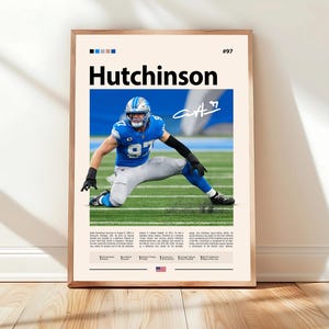 Aidan Hutchinson Poster, Detroit Lions Wall Art, NFL Digital Print, Football Sports Poster, Mid Century Modern Sports Decor