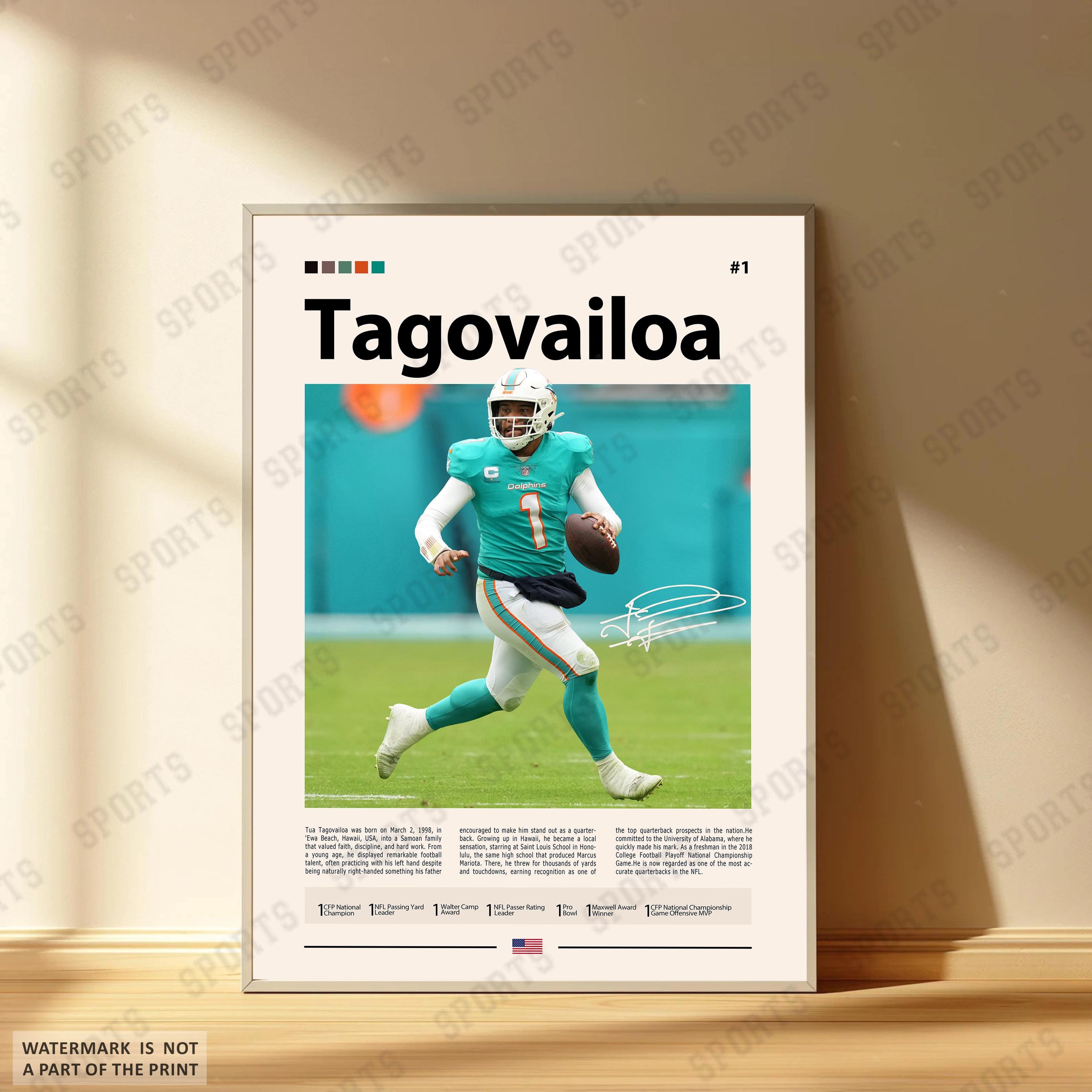 Discover Tua Tagovailoa Poster, Miami Dolphins Football Poster, Sports Bedroom Posters