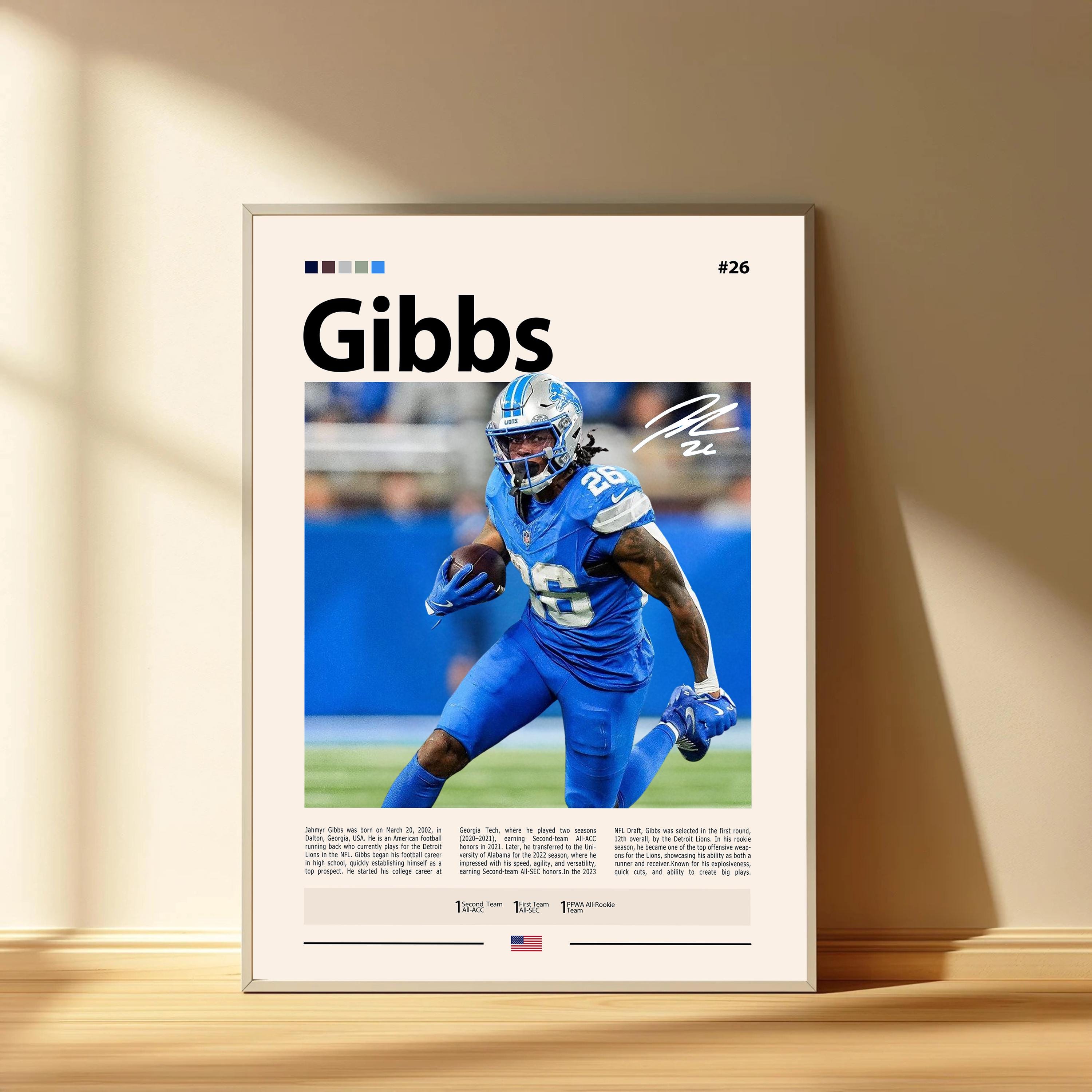 Discover Jahmyr Gibbs Poster, Detroit Lions Football Poster, Sports Bedroom Posters