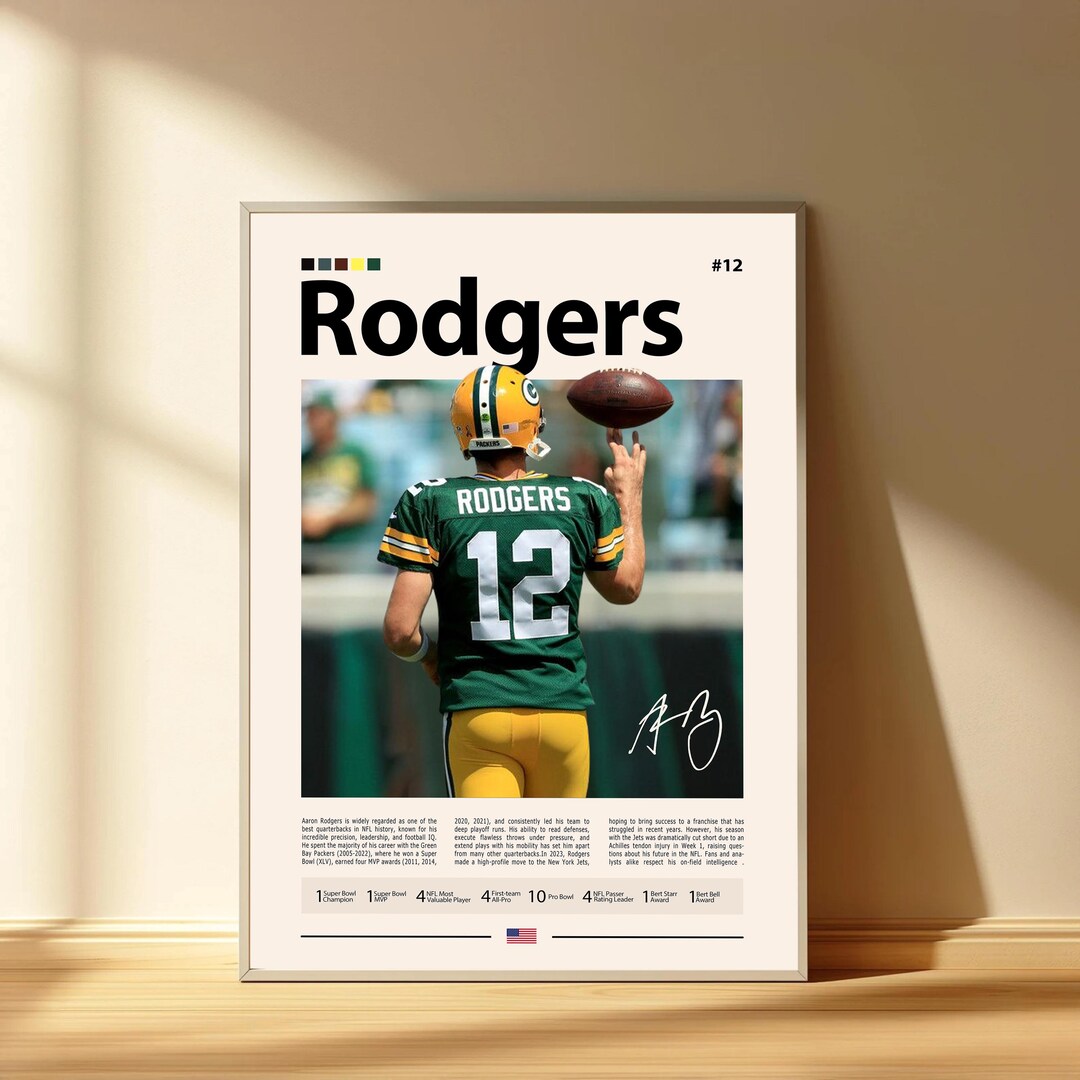 Aaron Rodgers Poster, Football Print, Sports Poster, Football Poster ...