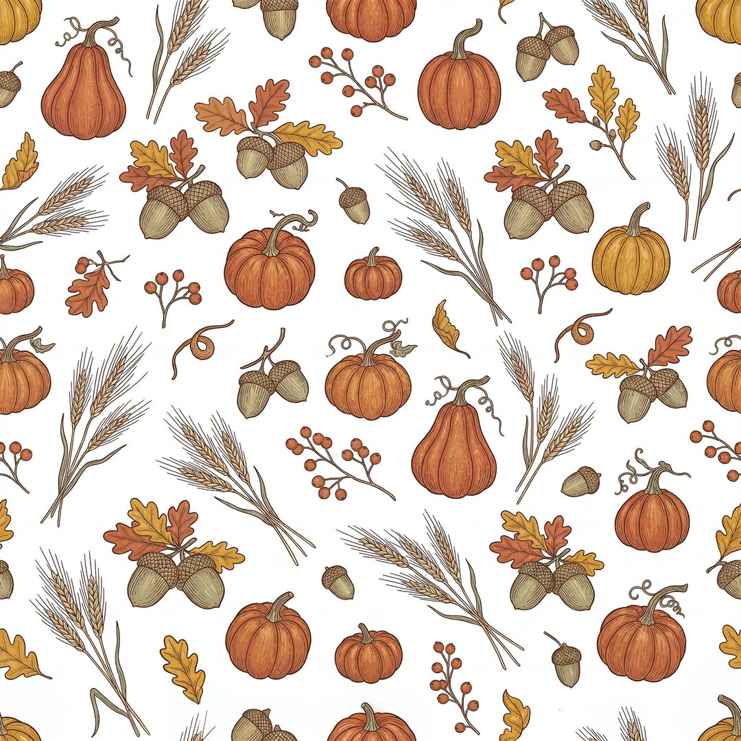 Pumpkin Seamless Pattern, Fall Harvest Digital Paper, Boho Autumn ...