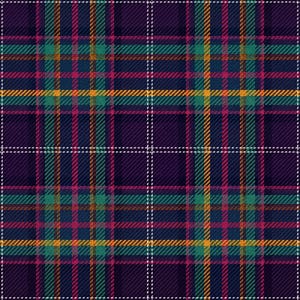 Può includere: Motivo tartan senza cuciture. Il motivo presenta una base viola scuro con linee che si intersecano in verde acqua, giallo, arancione, rosa e blu navy. Linee bianche creano una struttura a griglia, aggiungendo contrasto.