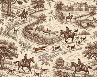 Vintage Fox Hunt Seamless Pattern, Digital Paper, Sublimation, POD, Fabric, Commercial Use