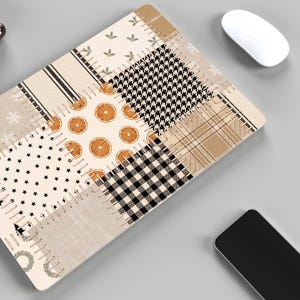 Patchwork Christmas Seamless Pattern, Neutral Beige Black Quilt Digital Paper, Pine Tree Orange Slice Houndstooth Plaid, Farmhouse Gift Wrap image 5