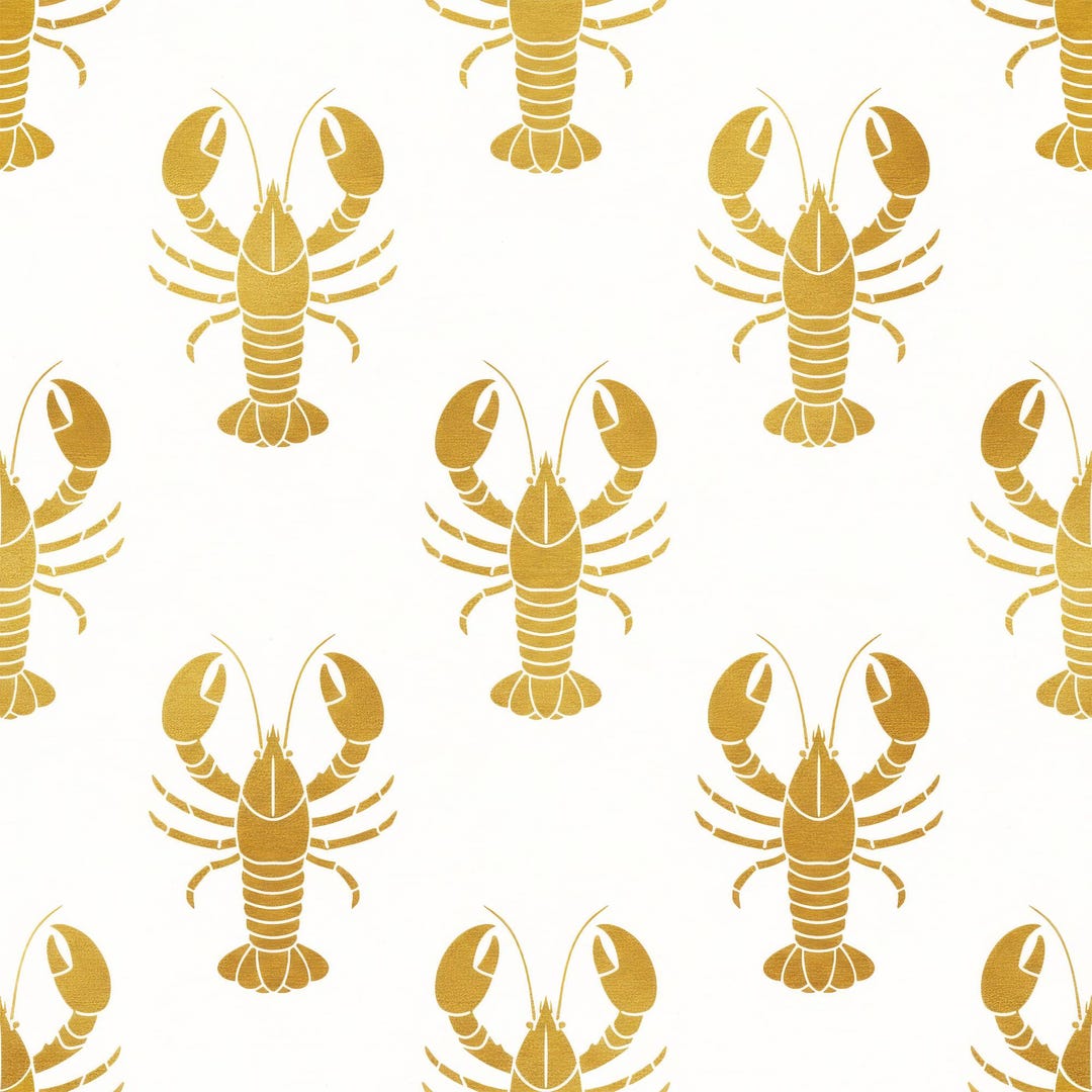 Gold Lobster Seamless Pattern, Nautical Digital Paper, Coastal ...