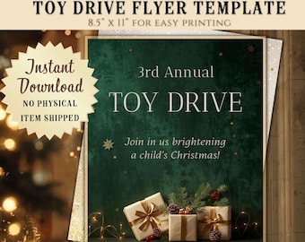 Modèle de flyer Canva pour une collecte de jouets de Noël, affiche de don caritatif pour les fêtes, format imprimable 8,5 x 11 pouces