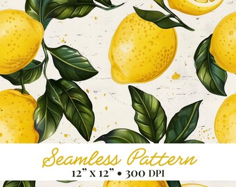 Lemon Seamless Pattern PNG, Citrus Summer Digital Paper, Italian Print, Fruit, Kitchen Decor Design