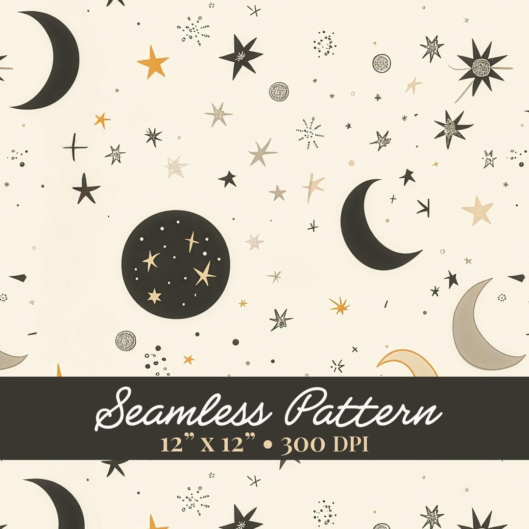 Celestial Seamless Pattern | Moon and Stars Digital Paper | Neutral ...