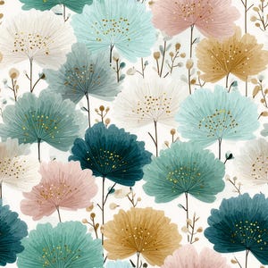 Motivo floreale senza soluzione di continuità / Fiori acquerellati con accenti dorati / Carta digitale boho neutra / Uso commerciale
