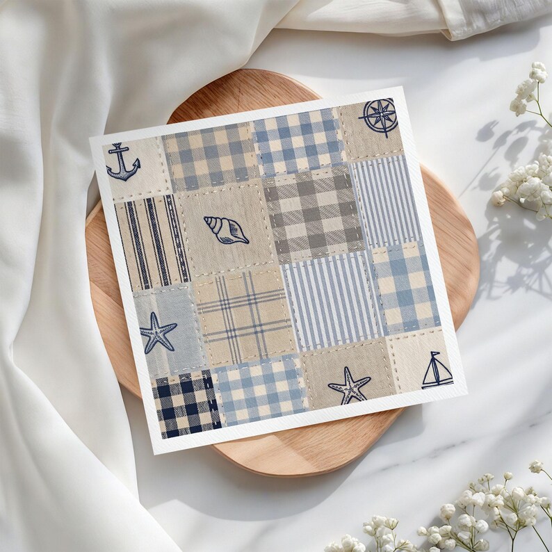 Nautical Patchwork Seamless Pattern, Digital Paper, Sublimation, POD, Fabric, Scrapbook Paper, Commercial Use image 2