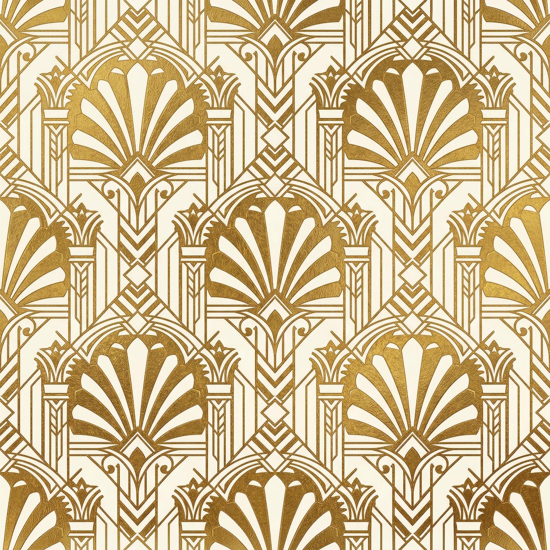 Gold Pattern Art Background Art Deco Gold Seamless Pattern, Geometric Fan Design, Gatsby Vintage ...