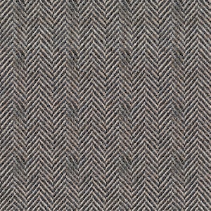 Può includere: Un tessuto intrecciato caratterizzato da un motivo a spina di pesce ripetuto in tonalità grigio antracite, nero e marrone chiaro. La trama appare densa e uniforme, con linee a zigzag a forma di V che creano un orientamento verticale.