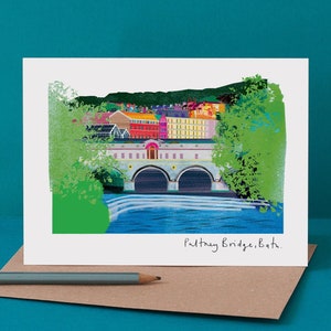 The Pulteney Bridge, Bath - Carte de voeux - Art emblématique coloré