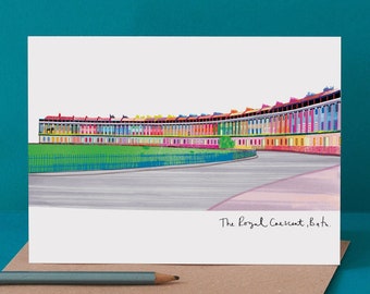 The Royal Crescent, Bath - Greeting Card - Colourful Landmark Art