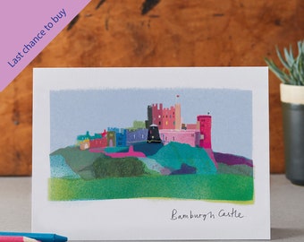 Bamburgh Castle Card, Northumberland Art, Medieval Castle, LM034