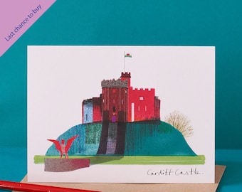 Tarjeta con el castillo de Cardiff, monumento galés, LM115