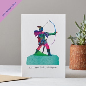 Carte de statue de Robin des bois, art de Nottingham, statue historique LM257