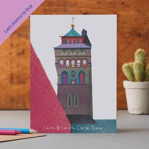 Tarjeta con la Torre del Reloj de Cardiff, Gales histórico, LM131