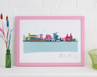 Impresión enmarcada del horizonte de Liverpool, arte urbano