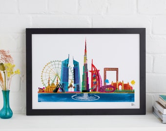Dubai Skyline Framed Print, Modern City Art