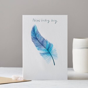 Neue Baby Boy Karte, Blaue Feder Karte, Welcome Baby Boy, LT085
