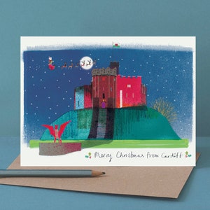 Tarjeta navideña con el castillo de Cardiff, monumento galés, LM138