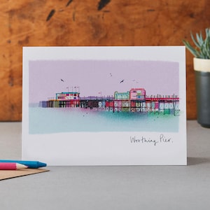 Tarjeta postal del muelle de Worthing, Sussex Seafront Art, LM094
