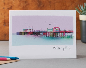 Worthing Pier Card, Sussex Seafront Art, LM094