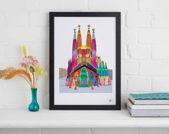 バルセロナのサグラダ・ファミリアのオリジナル水彩画からのアート