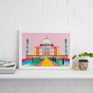 Taj Mahal Framed Print, Colourful India Landmark Art