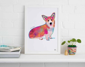 コーギープリント2枚セット：ヴィンテージ犬のイラスト、レトロな壁