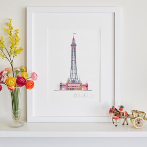 Blackpool Tower Print, Blackpool Wall Art, attractie aan zee