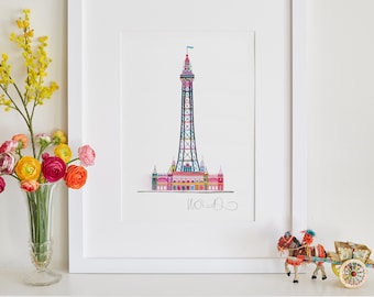 Stampa della Torre di Blackpool, Arte della parete di Blackpool, Attrazione balneare