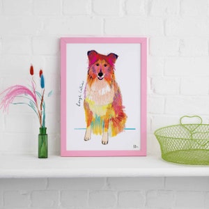 Rough Collie Framed Print, Dog illustration, Dog Gift