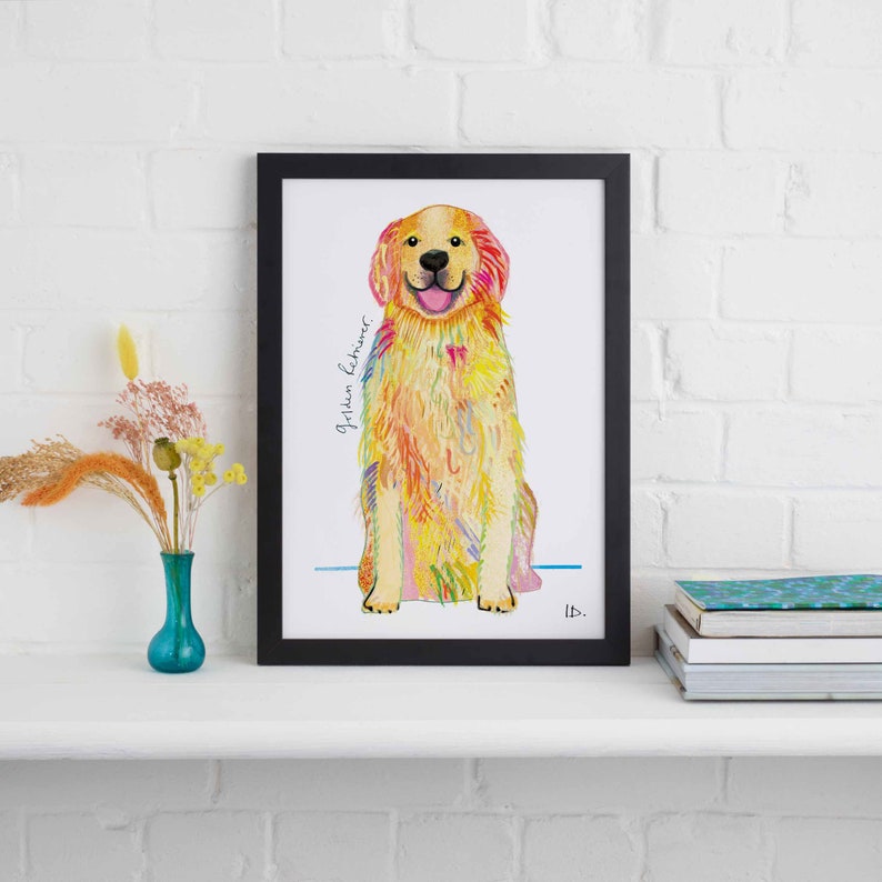 Golden Retreiver Framed Print, Illustration de chien, Cadeau de chien image 2