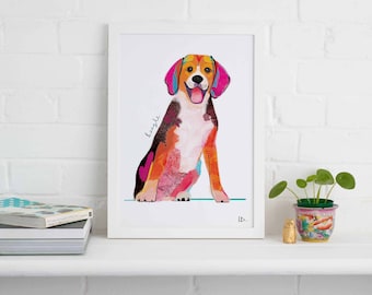 Beagle Unframed Print, Dog illustration, Dog Gift