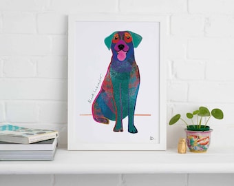 Black Labrador Unframed Print, Dog illustration, Dog Gift