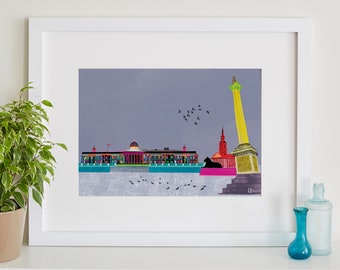 Trafalgar Square London Print, London Landmarks, Cityscape Print