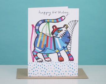 Blue Tiger Birthday Card, Happy Birthday, Big Cat Greeting Card, VT009