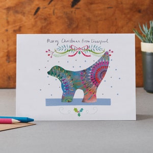 Carte Superlambanana, carte de Noël, monument de Liverpool, carte de joyeuses fêtes
