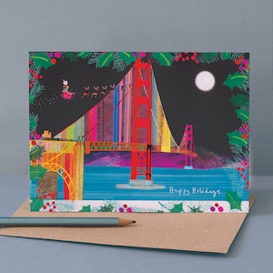 Tarjeta navideña con el puente Golden Gate, monumento estadounidense, LM216