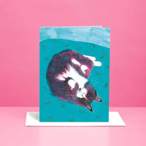 Carte de voeux chat turquoise, gamme Meow, carte pour amoureux des chats, cadeau chat, MEOW003
