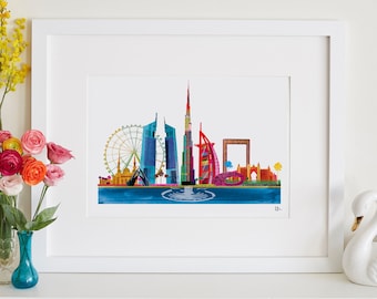 Dubai Skyline, World Landmarks Art