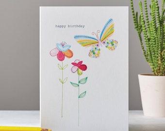 Happy Birthday Card, Butterflies Card, Floral Card, LT003