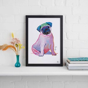 Pug Framed Print, Dog illustration, Dog Gift