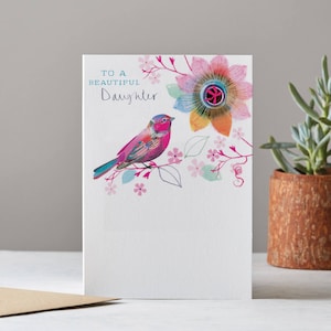 Schöne Tochter Karte, rosa Vogel Karte, Tochter Geburtstagskarte, LT050